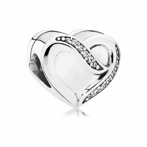 Pandora Retired Silver Ribbon Of Love Heart Charm